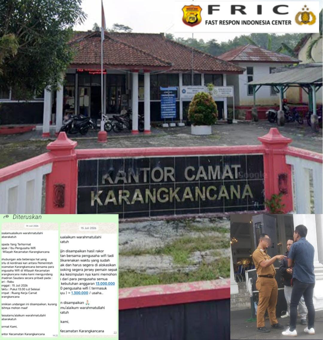Fric : Camat Bilang “Bukan Edaran”, Lantas Mengapa Pesan Donasi Mencantumkan “Hormat Kami, Kantor Kecamatan”?     Fric Soroti Rp1,3 Juta Disebut Sekadar Usulan, Camat Karangkancana Perlu Jelaskan Mekanisme dan Legalitasnya