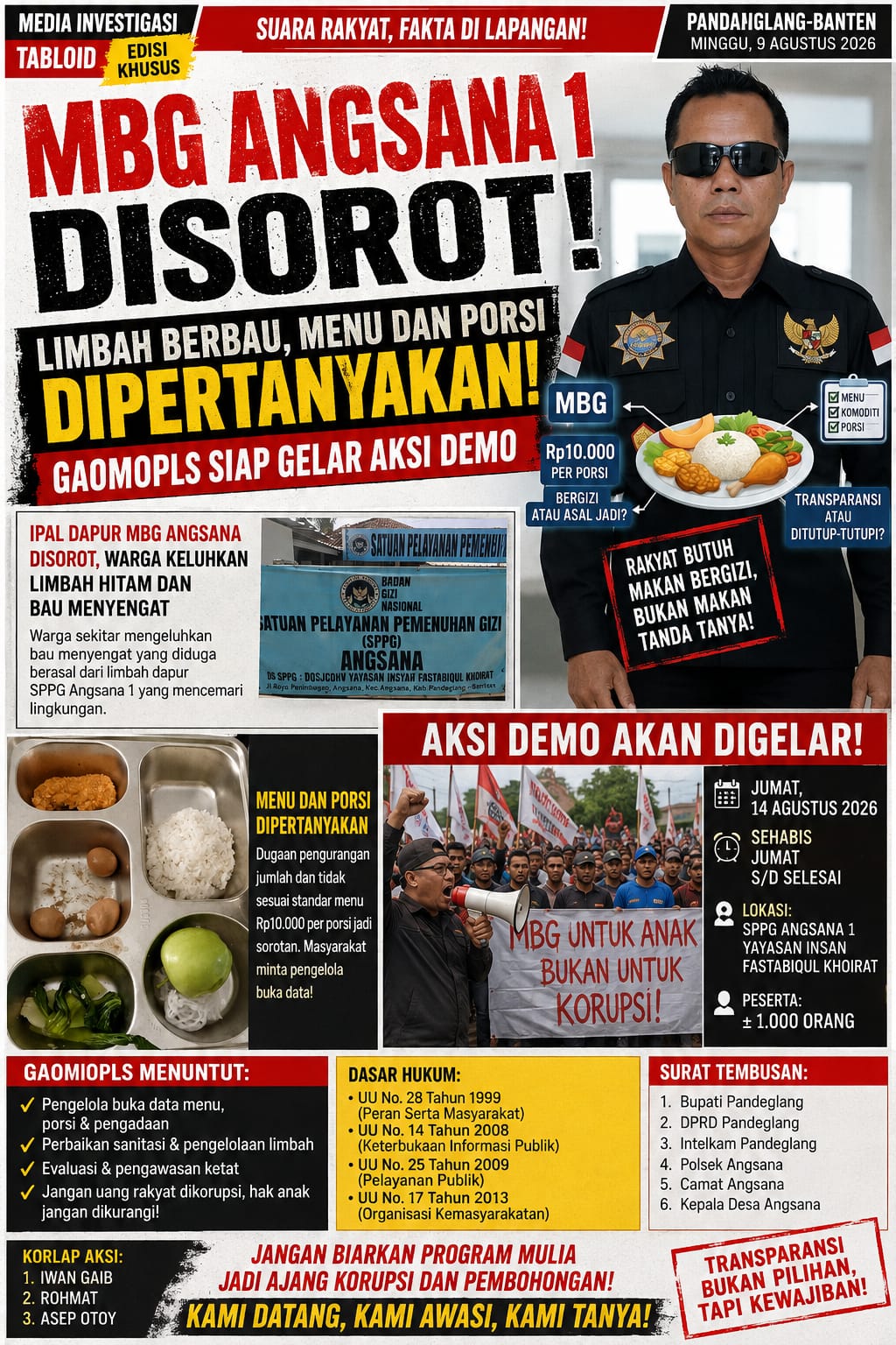 MBG Angsana 1 Disorot: Dugaan Limbah, Menu dan Porsi Dipertanyakan, GAOMOPLS Siapkan Aksi