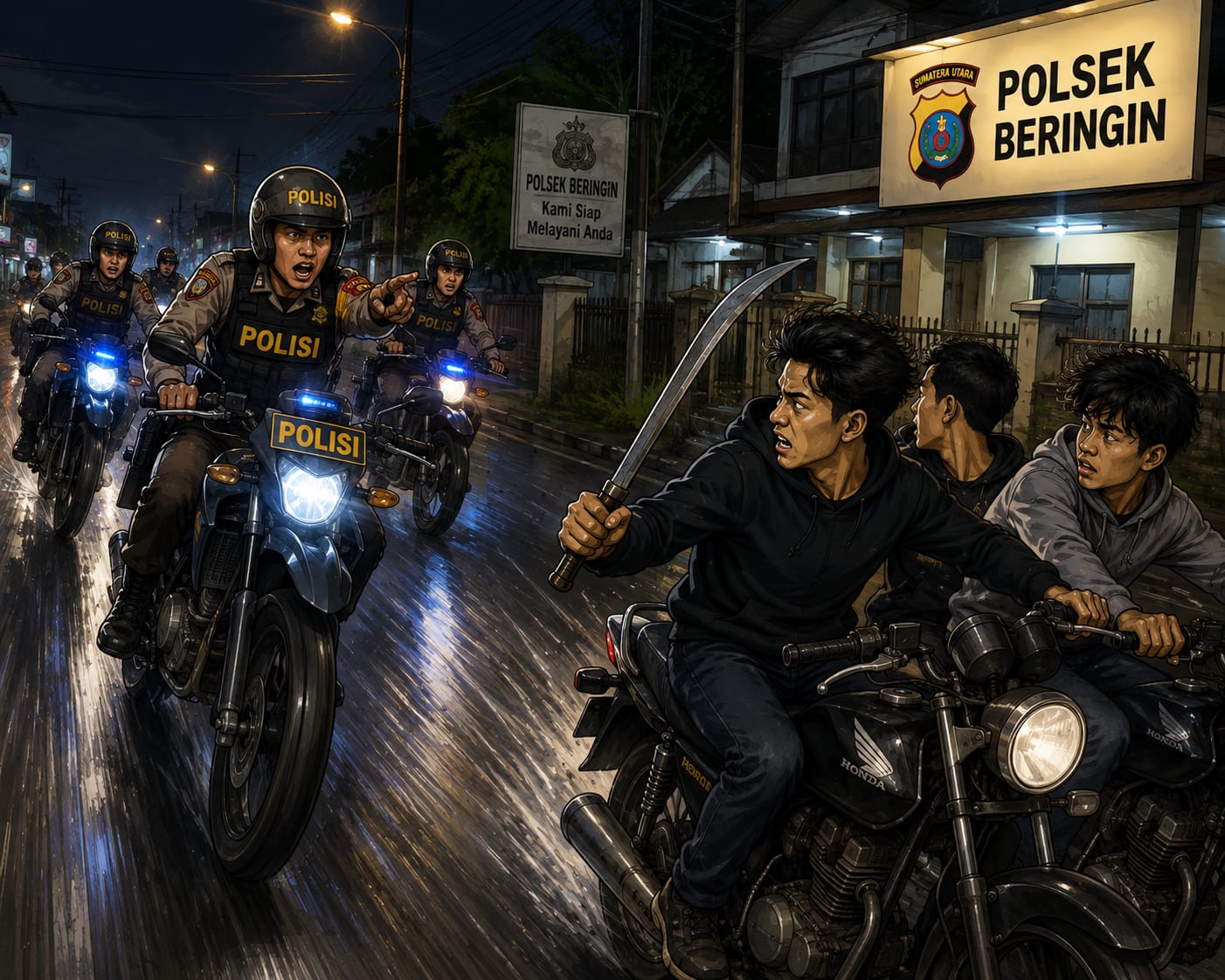 Polsek Beringin Amankan 3 Orang Remaja Diduga Kawanan Geng Motor Bersenjata