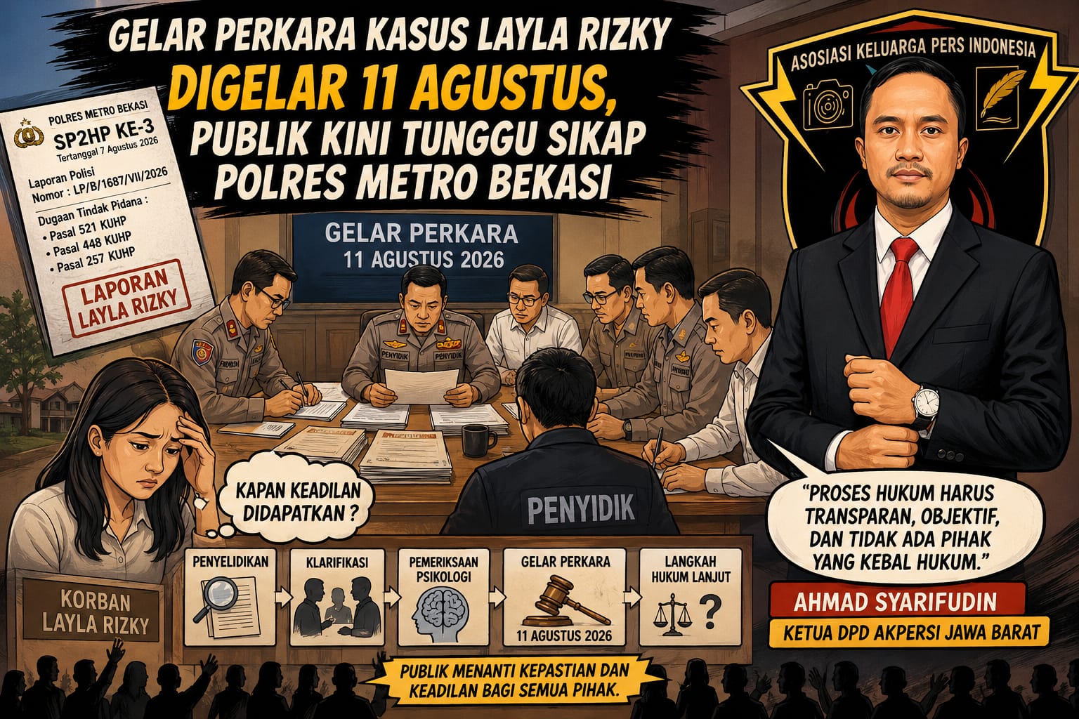GELAR PERKARA KASUS LAYLA RIZKY DIGELAR 11 AGUSTUS, PUBLIK KINI TUNGGU SIKAP POLRES METRO BEKASI