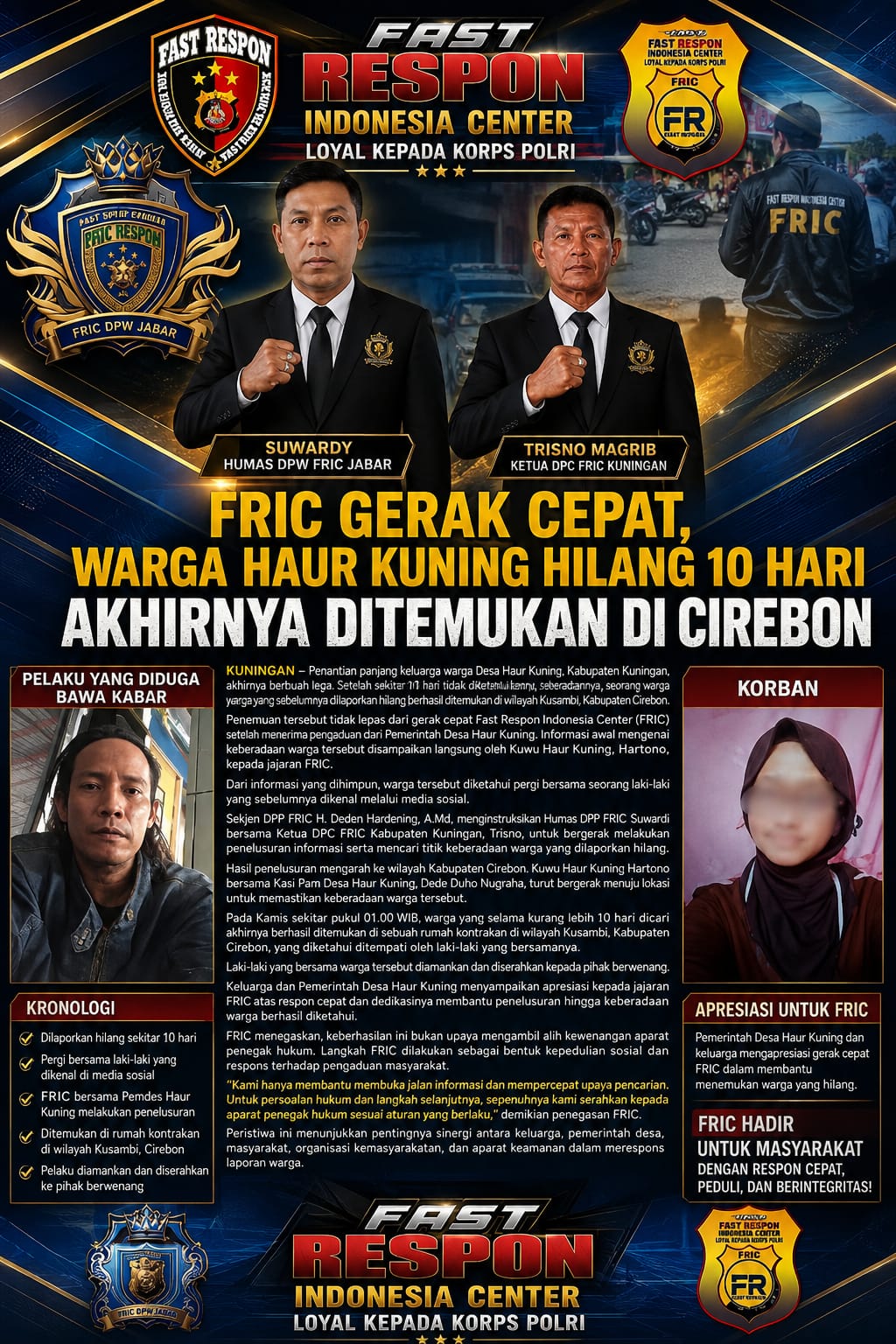 FRIC Gerak Cepat, Warga Haur Kuning Hilang 10 Hari Akhirnya Ditemukan di Cirebon