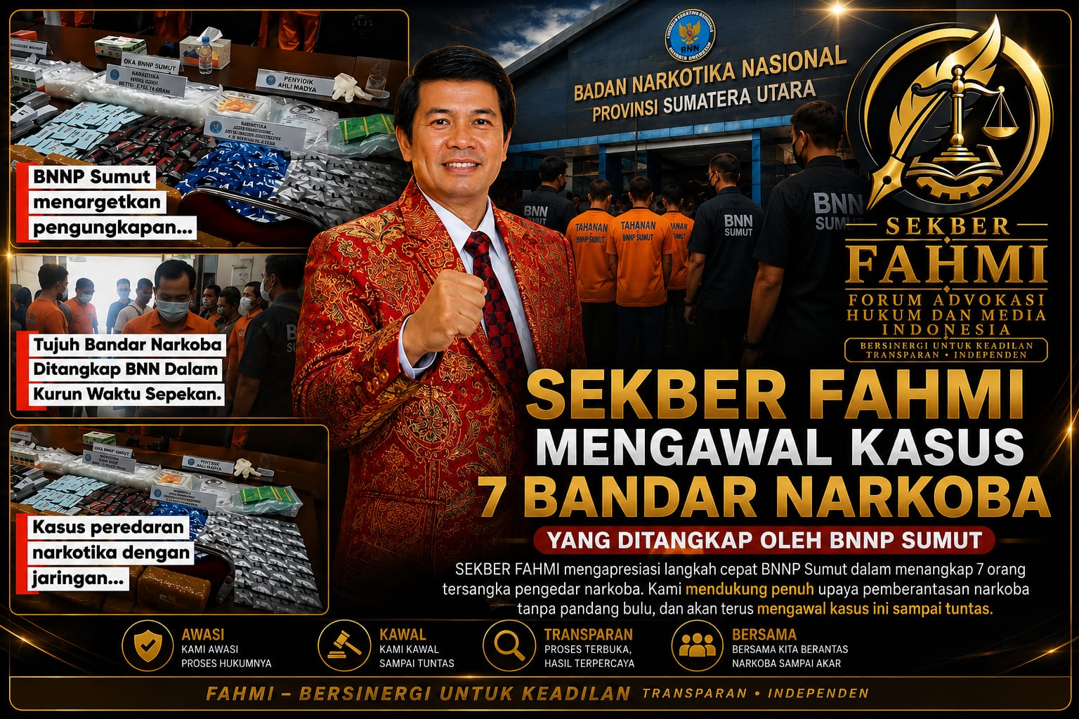 SEKBER FAHMI’ Apresiasi Langkah Cepat BNNP Sumut Ungkap 7 Tersangka Narkoba: Jangan Ada Ruang Bagi Gembong Narkoba!