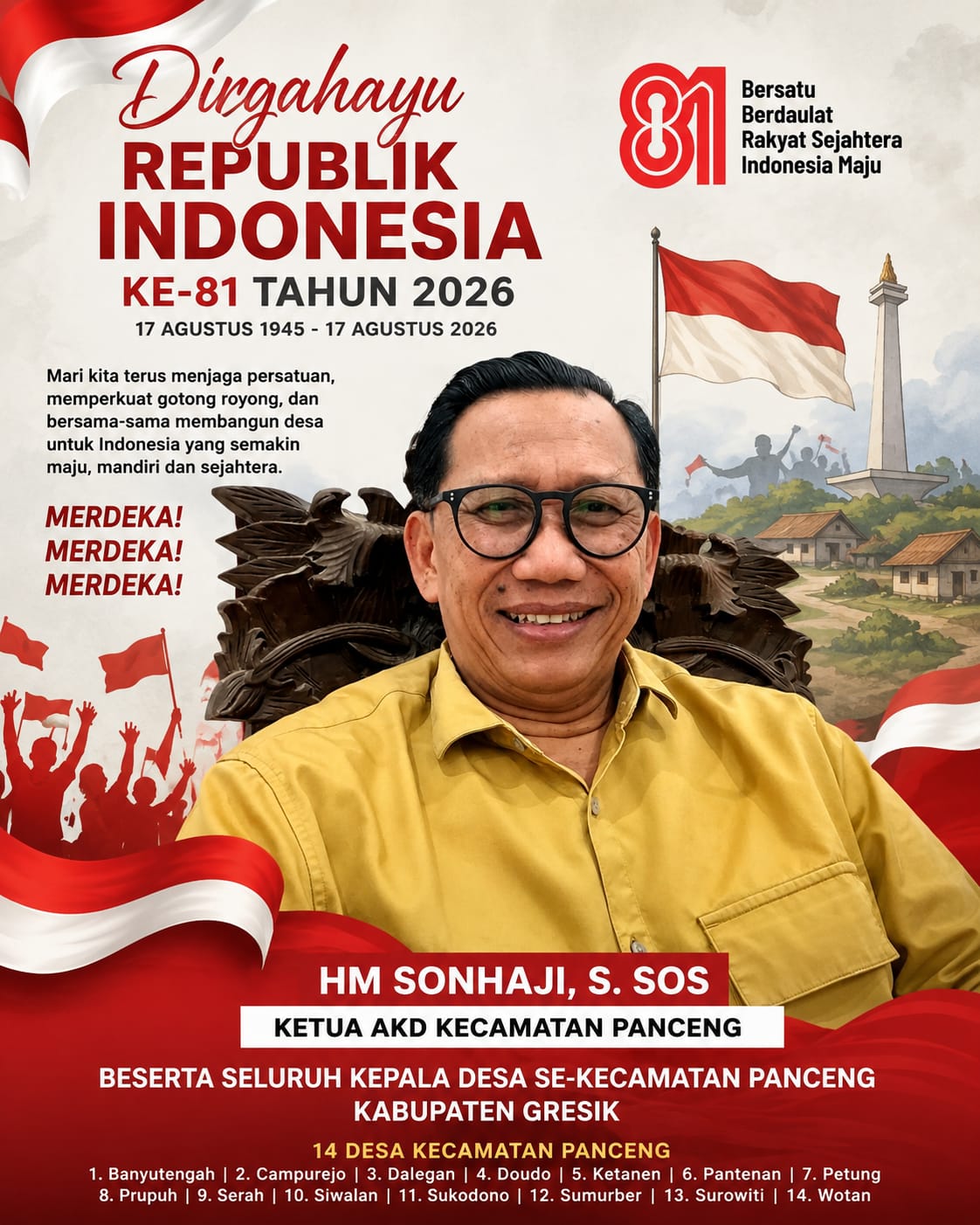AKD Kecamatan Panceng Gresik Sampaikan Ucapan Dirgahayu Republik Indonesia Ke 81 Merdeka