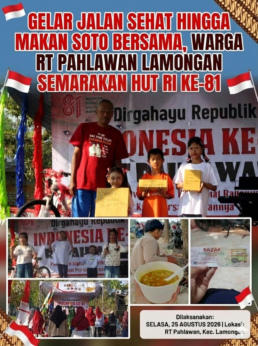 Gelar Jalan Sehat hingga Makan Soto Bersama, Warga RT Pahlawan Lamongan Semarakkan HUT RI ke-81