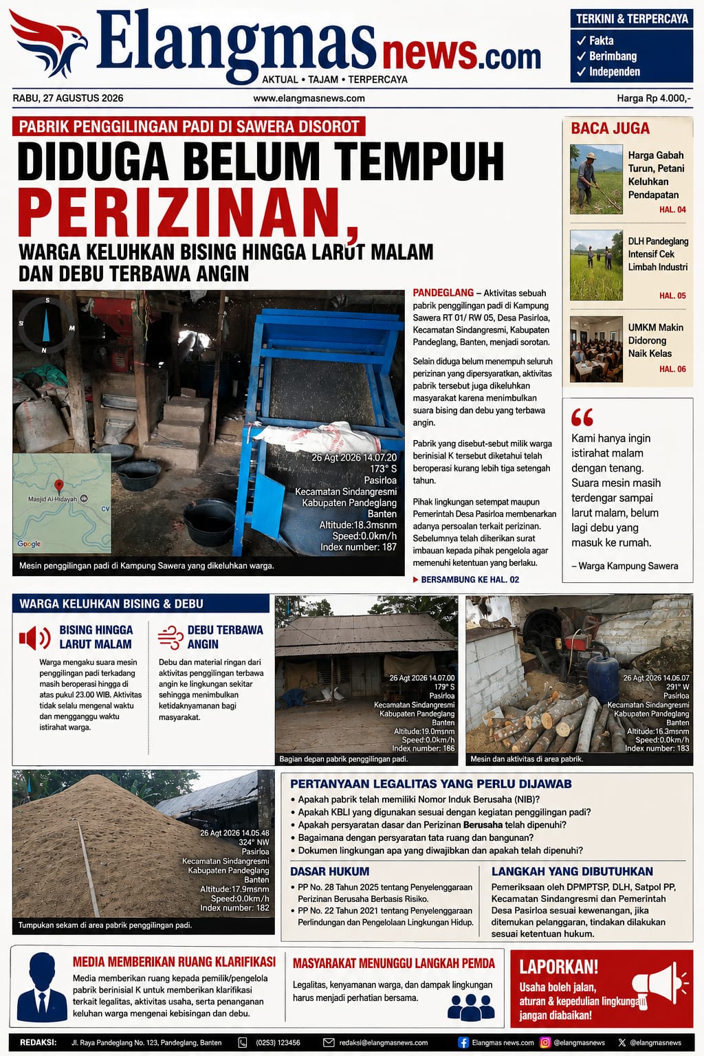 Pabrik Penggilingan Padi di Sawera Disorot, Diduga Belum Tempuh Perizinan, Warga Keluhkan Bising hingga Larut Malam