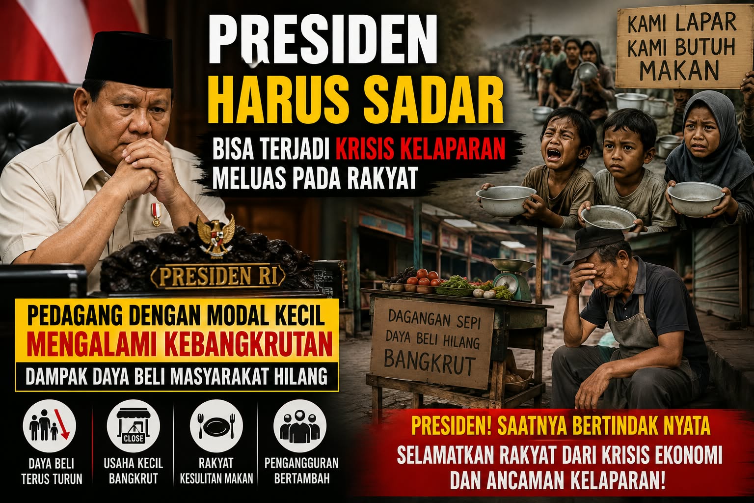 DEWAN PAKAR DPP LSM ELANG MAS Prof DR Sutan Nasomal : Presiden Harus Sadar. Bisa Terjadi Krisis Kelaparan Meluas. Pedagang Dengan Modal Kecil Mengalami Kebangkrutan Dampak Daya Beli Masyarakat Hilang.