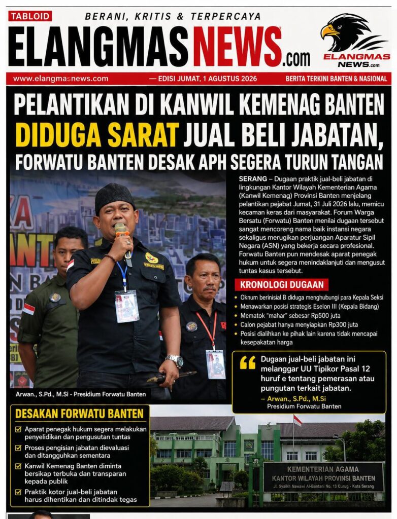 Pelantikan di Kanwil Kemenag Banten Diduga Sarat Jual Beli Jabatan, Forwatu Banten Desak APH Segera Turun Tangan