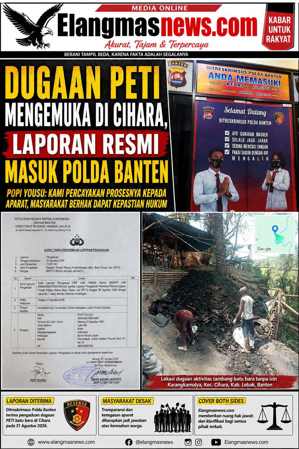 Dugaan PETI Mengemuka di Cihara, Laporan Resmi Masuk Polda Banten  Popi Yousu: Kami Percayakan Prosesnya kepada Aparat, Masyarakat Berhak Mendapat Kepastian Hukum