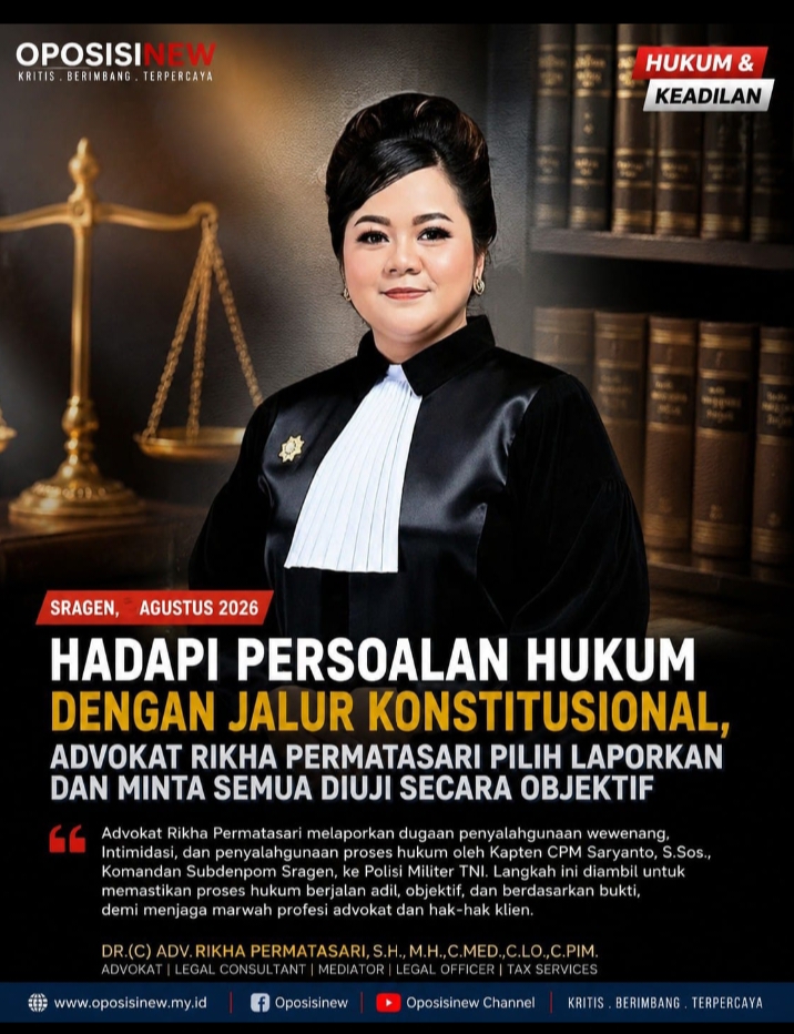 Tak Menghindar dari Hukum, Advokat Rikha Permatasari Tempuh Jalur Polisi Militer