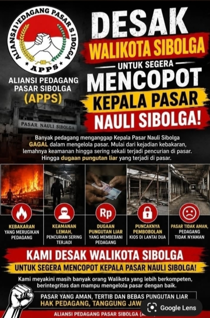 APPS Desak Wali Kota Sibolga Copot Kepala Pasar Nauli: Keamanan Bobol, Dugaan Pungli Marak