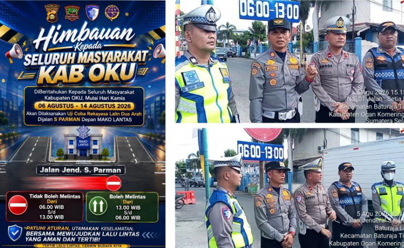 Uji Coba Rekayasa Lalu Lintas di Jl.Jenderal S. Parman Resmi Dimulai 6 Agustus, Dishub dan Satlantas Polres OKU Ajak Masyarakat Tertib Berkendara