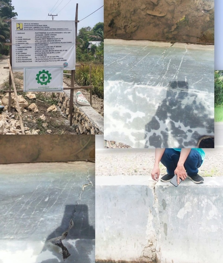 Proyek Preservasi Jalan Nasional Rp17,7 Miliar Sepanjang 2,81 KM di Nias Diduga Dikerjakan Asal Jadi, Bahu Jalan Retak Padahal Anggaran Fantastis