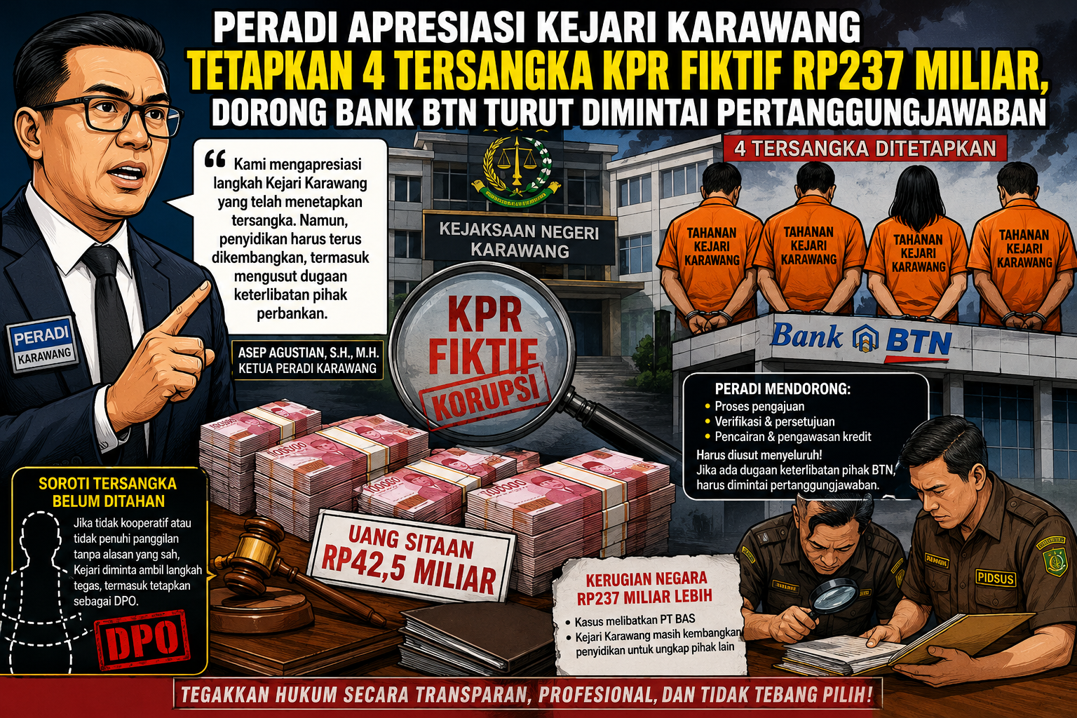 Peradi Karawang Apresiasi Penetapan Empat Tersangka KPR Fiktif Rp237 Miliar, Dorong Dugaan Keterlibatan Internal BTN Diusut Tuntas