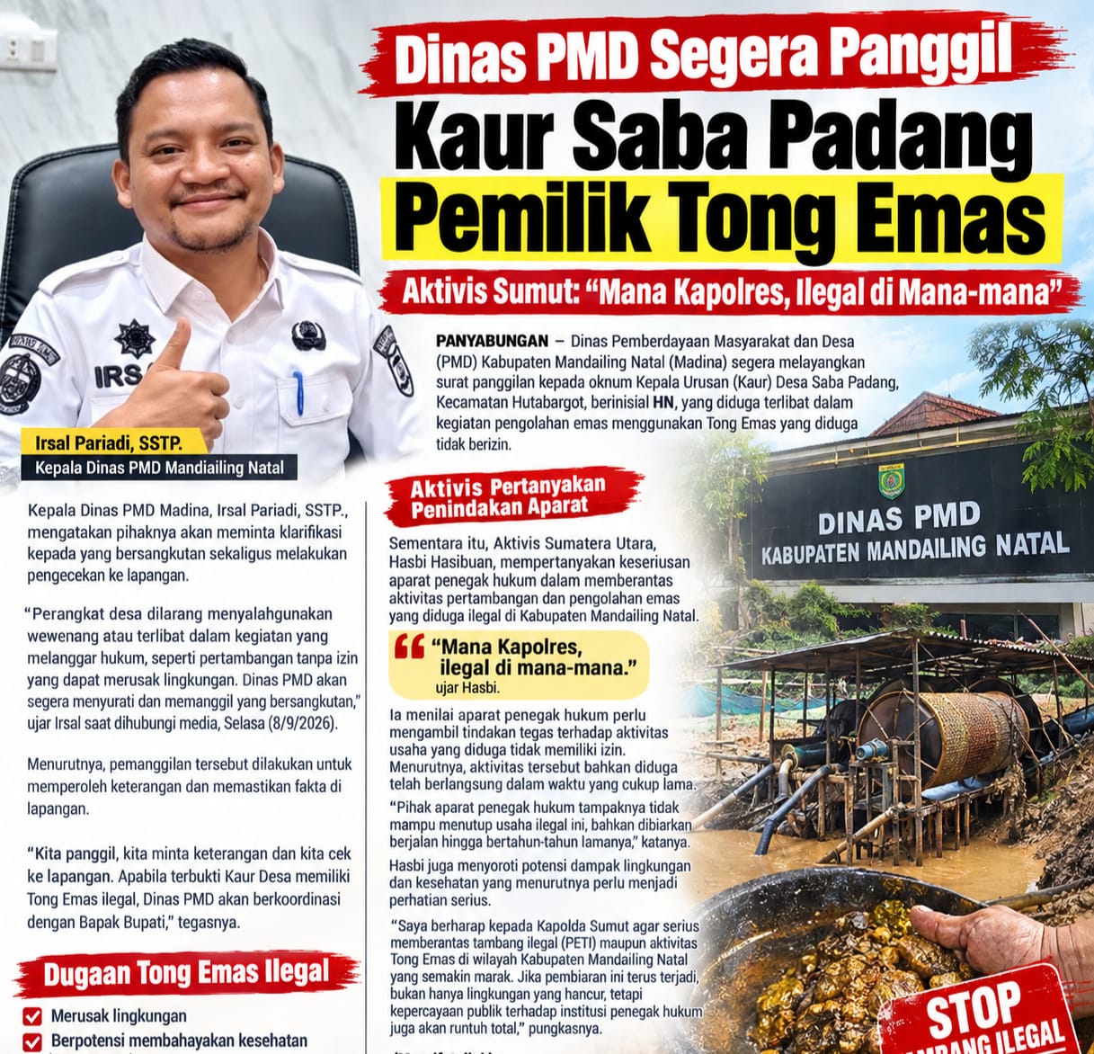 Dinas PMD Segera Layangkan Surat Panggilan ke Kaur Saba Padang Pemilik Tong Emas