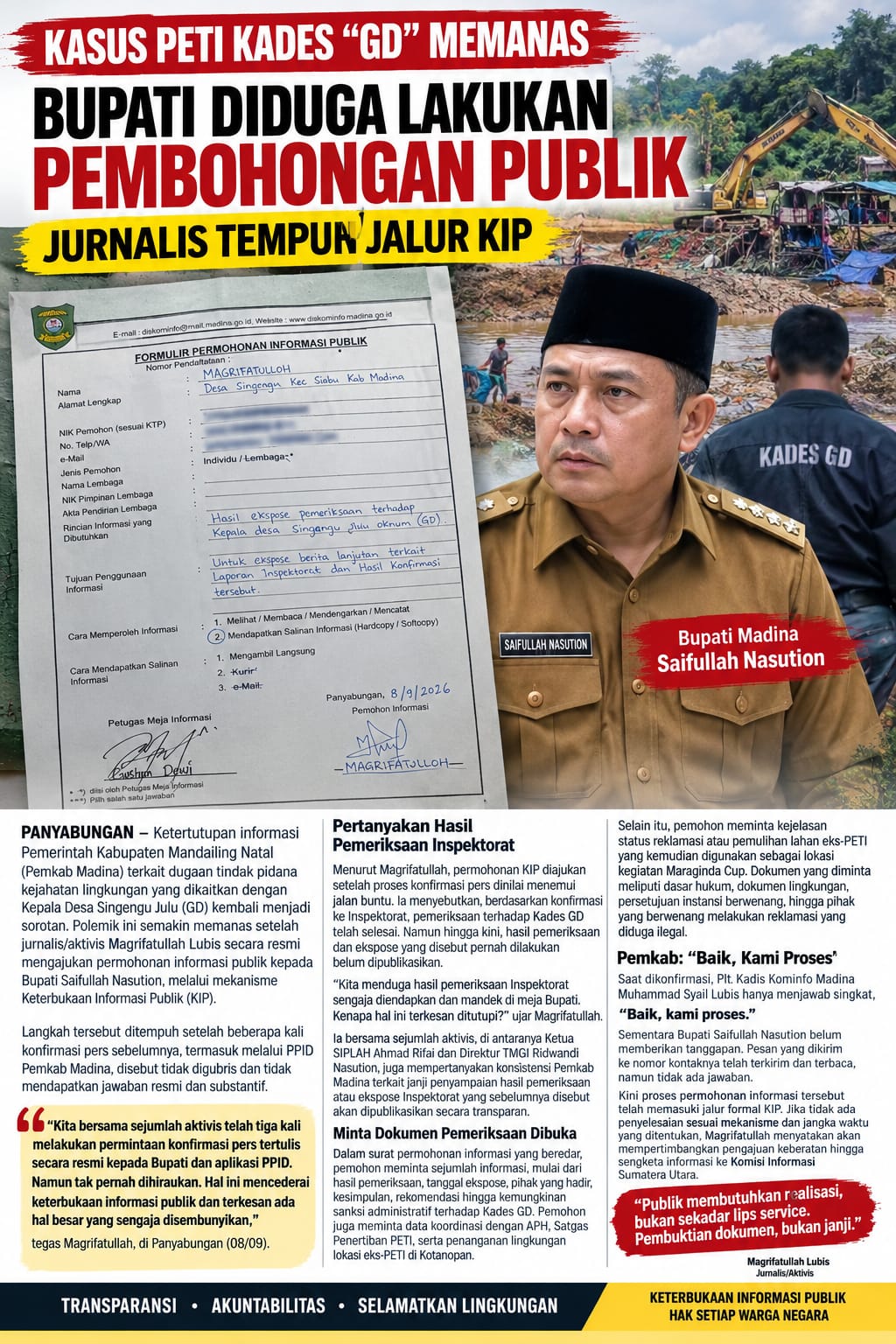 Kasus PETI Kades “GD” Memanas, Bupati Diduga Lakukan Pembohongan Publik; Jurnalis Tempuh Jalur KIP