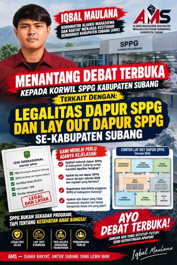 AMS TANTANG KORWIL SPPG SUBANG DEBAT TERBUKA: LEGALITAS DAPUR, LAY OUT, HINGGA TATA KELOLA ANGGARAN HARUS TERANG-BENDERANG