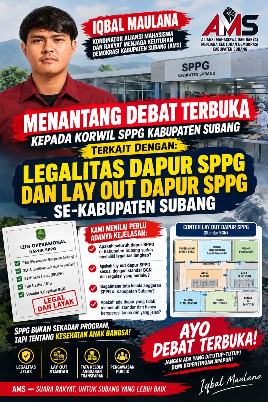 AMS TANTANG KORWIL SPPG SUBANG DEBAT TERBUKA: LEGALITAS DAPUR, LAY OUT, HINGGA TATA KELOLA ANGGARAN HARUS TERANG-BENDERANG