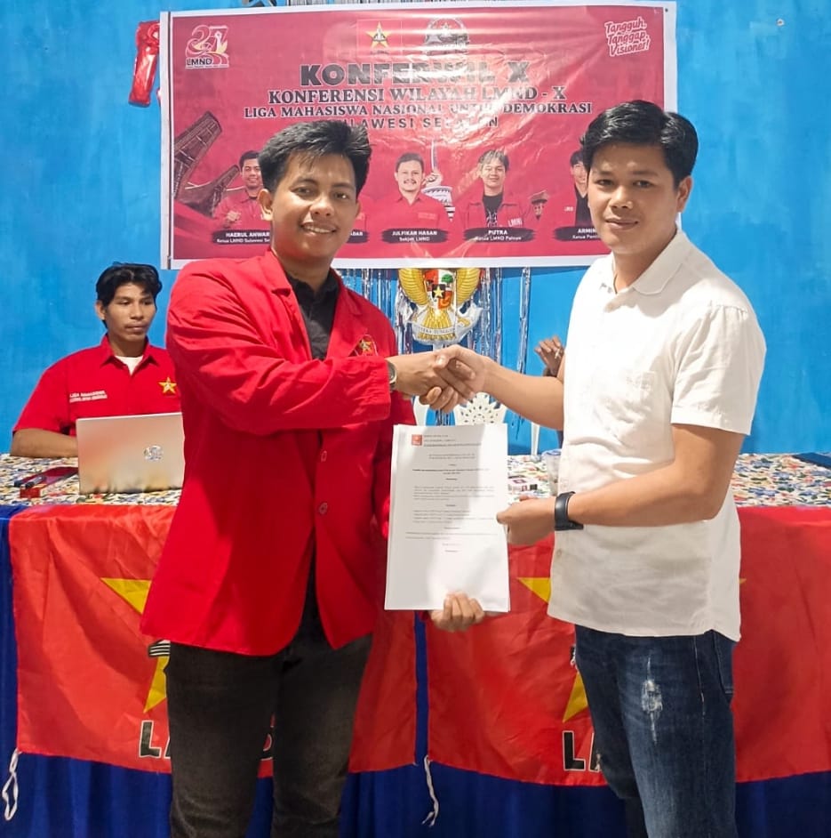 Konferensi Wilayah (Konferwil) ke-X Liga Mahasiswa Nasional untuk Demokrasi (LMND) Sulawesi Selatan di Kota Palopo resmi menetapkan Bung Putra sebagai Ketua Wilayah LMND Sulawesi Selatan periode 2026–2028.
