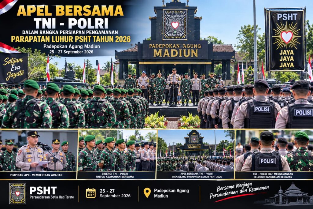 TNI -Polri Gelar Apel Bersama Jelang Prapatan Luhur PSHT 2026 Di Padepokan Agung PSHT