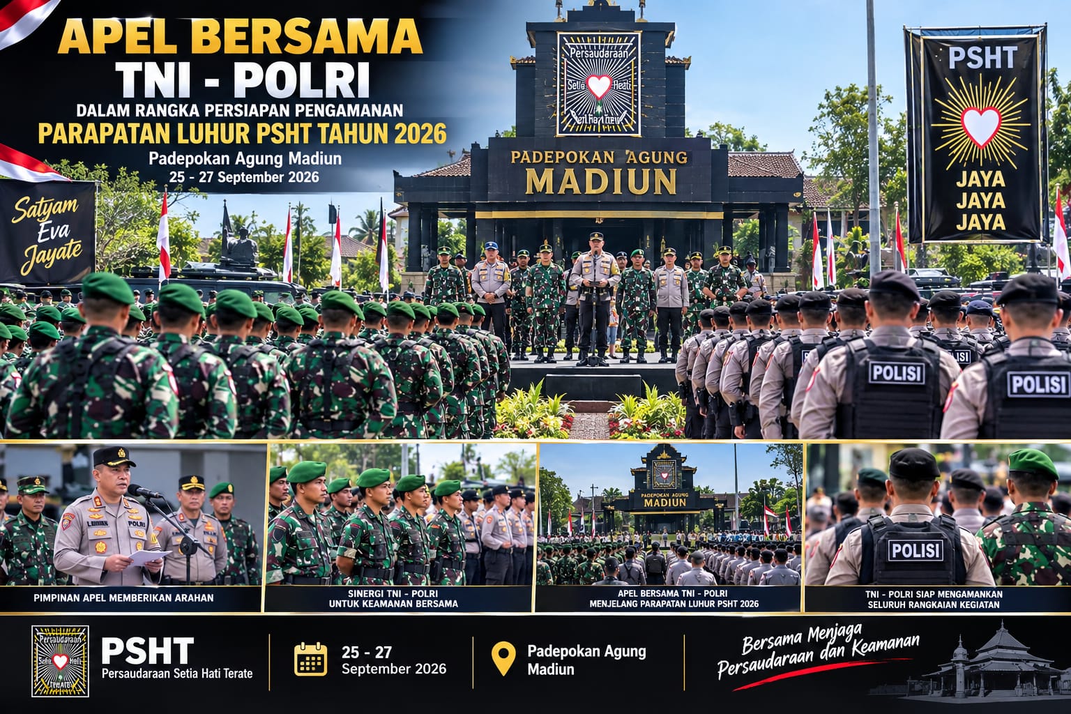 TNI -Polri Gelar Apel Bersama Jelang Prapatan Luhur PSHT 2026 Di Padepokan Agung PSHT
