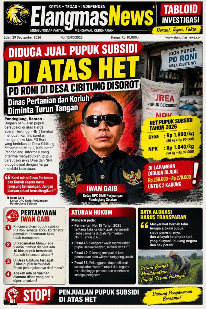 DATA ALOKASI PUPUK SUBSIDI PD RONI DIPERTANYAKAN, IWAN GAIB SOROT TIGA KIOS DI DESA CIBITUNG DAN DESAK DINAS PERTANIAN BUKA DATA