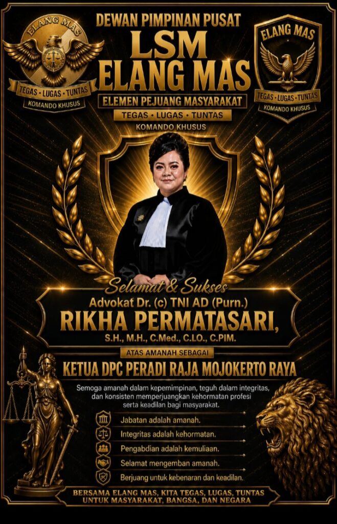 ADVOKAT RIKHA PERMATASARI DIDAULAT MENJADI KETUA DPC PERADI RAJA MOJOKERTO RAYA, SUMPAH SAD SATYA SRI SENA AKAN SELALU DIPEGANG TEGUH