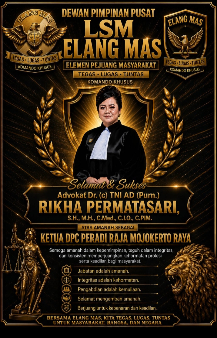 ADVOKAT RIKHA PERMATASARI DIDAULAT MENJADI KETUA DPC PERADI RAJA MOJOKERTO RAYA, SUMPAH SAD SATYA SRI SENA AKAN SELALU DIPEGANG TEGUH
