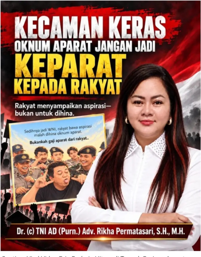 DEWAN PENASEHAT HUKUM DPP LSM ELANG MAS, ADV. RIKHA PERMATASARI, SH.MH : OKNUM APARAT JANGAN JADI KEPARAT KEPADA RAKYAT 