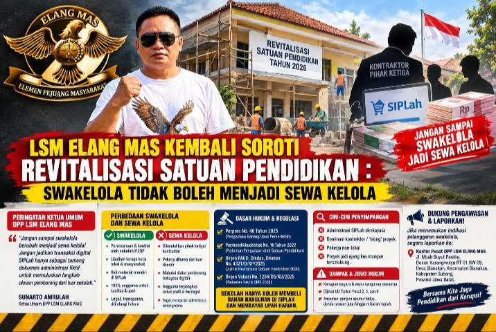 LSM ELANG MAS : Swakelola Jangan Sampai Berubah Menjadi Sewa Kelola.