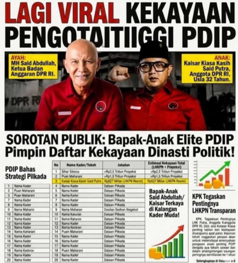 “PDI Perjuangan (PDIP) kerap mendominasi panggung legislatif dan eksekutif nasional, termasuk dalam hal kepemilikan aset bernilai fantastis”