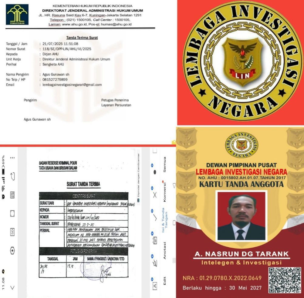 Jangan Tertipu! A Nasrun Dg Tarang Tegaskan Ketua Umum LIN Bukan Roby Irawan, Melainkan Muhammad Yusuf — LIN Versi Baru Telah Dilaporkan ke Mabes Polri Dan Ditjen AHU