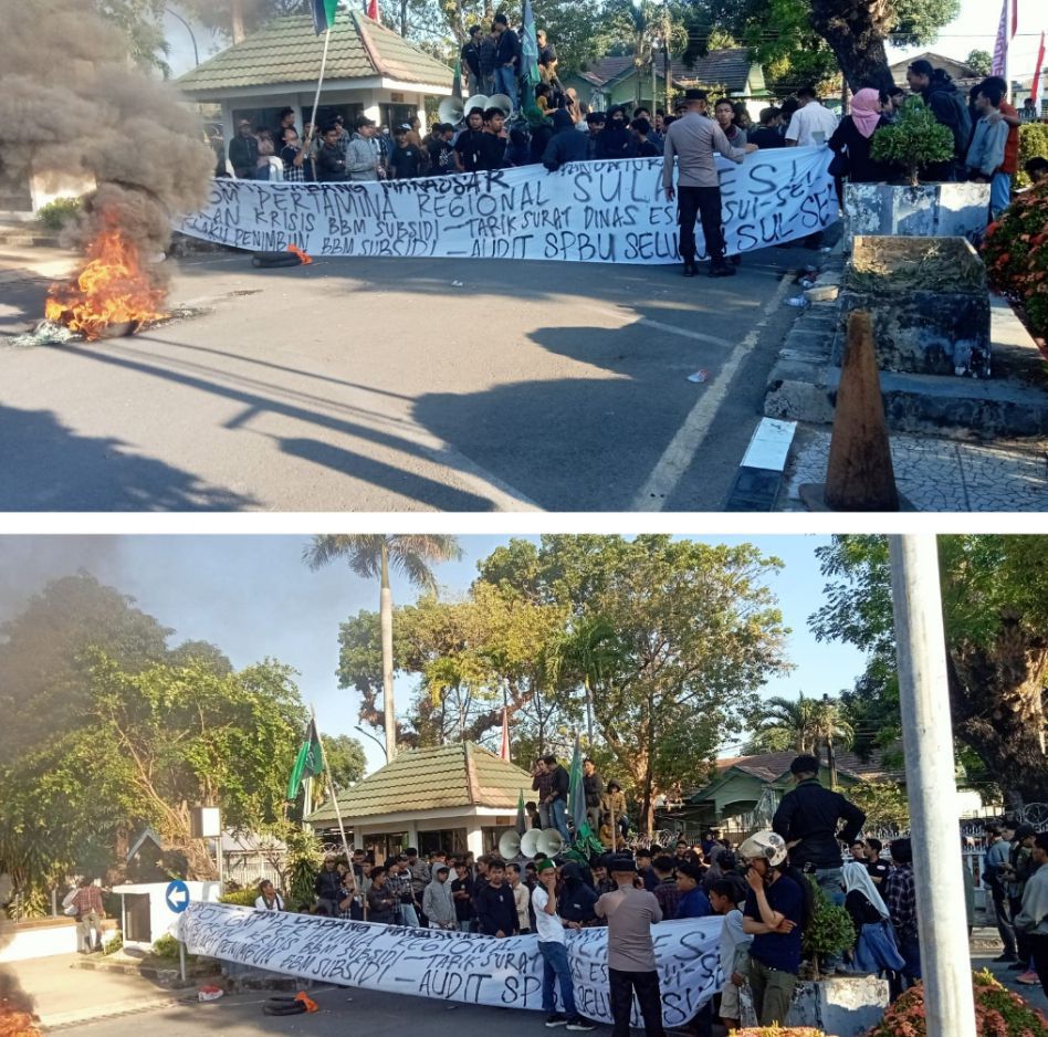 Ratusan Demonstran Gelar Aksi Unjuk Rasa di Depan Kantor Pertamina Makassar