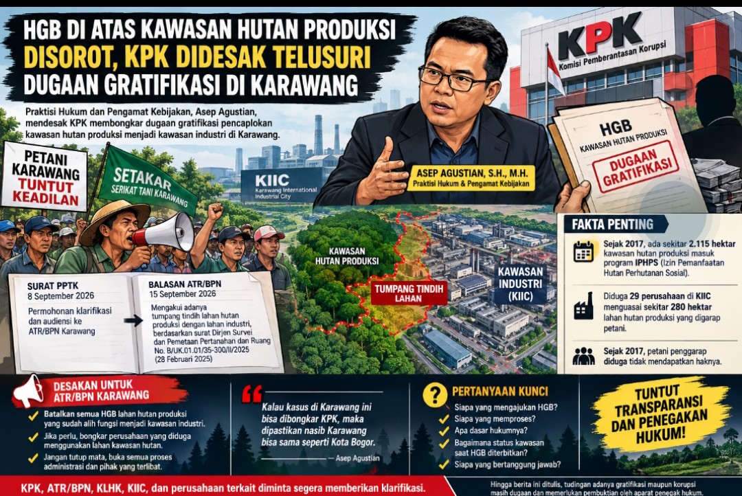 HGB di Atas Kawasan Hutan Produksi Disorot, KPK Didesak Telusuri Dugaan Gratifikasi di Karawang