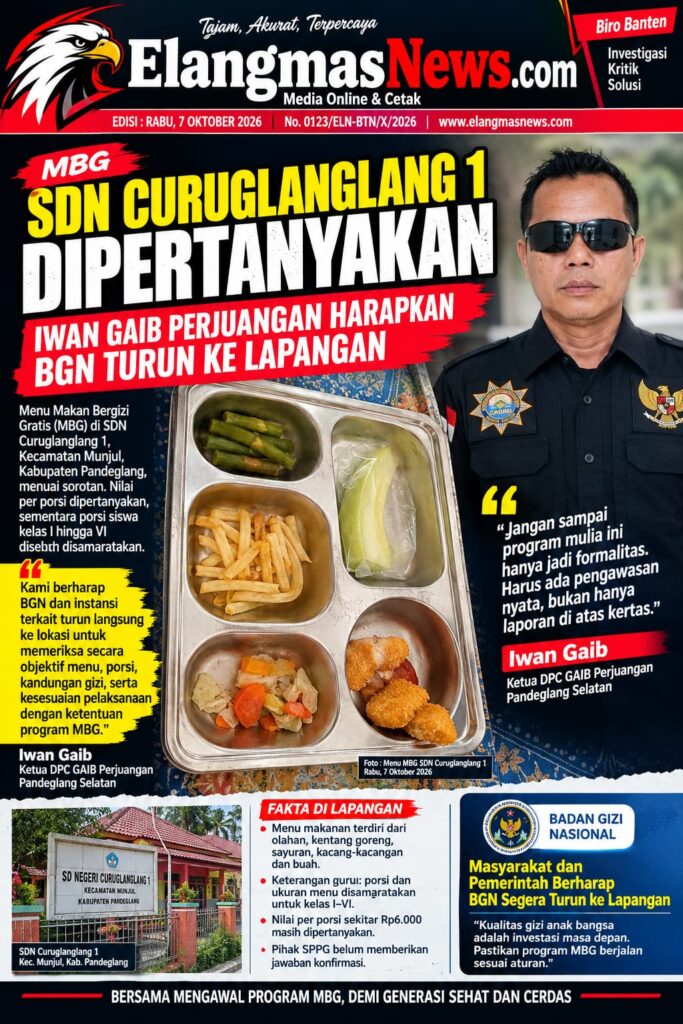 MENU MBG SDN CURUGLANGLANG 1 DIPERTANYAKAN, IWAN GAIB PERJUANGAN HARAPKAN BGN TURUN KE LAPANGAN