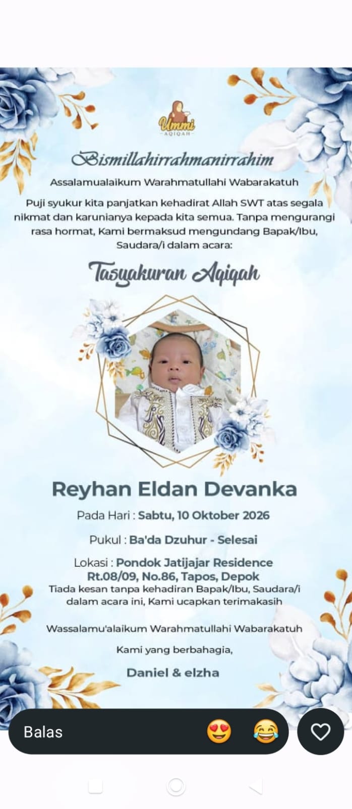 Tasyakuran Aqiqah Reyhan Eldan Devanka Berlangsung Khidmat, Diakhiri Doa untuk Keselamatan Dunia dan Akhirat