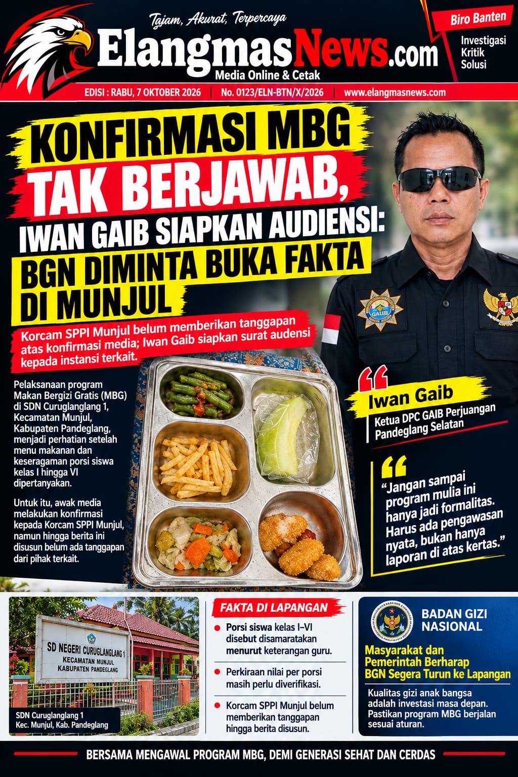 KORCAM SPPI MUNJUL PILIH DIAM, MENU MBG SDN CURUGLANGLANG 1 DISOROT, IWAN GAIB SIAP LAYANGKAN SURAT AUDIENSI