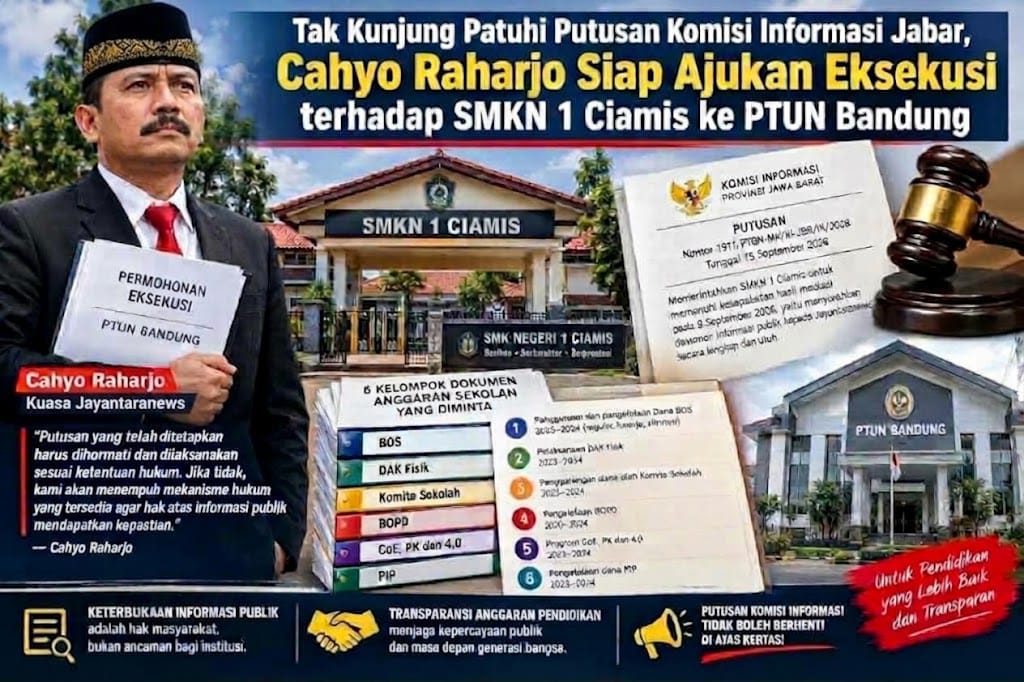 Tak Kunjung Patuhi Putusan Komisi Informasi Jabar, Cahyo Raharjo Siap Ajukan Eksekusi terhadap SMKN 1 Ciamis ke PTUN Bandung
