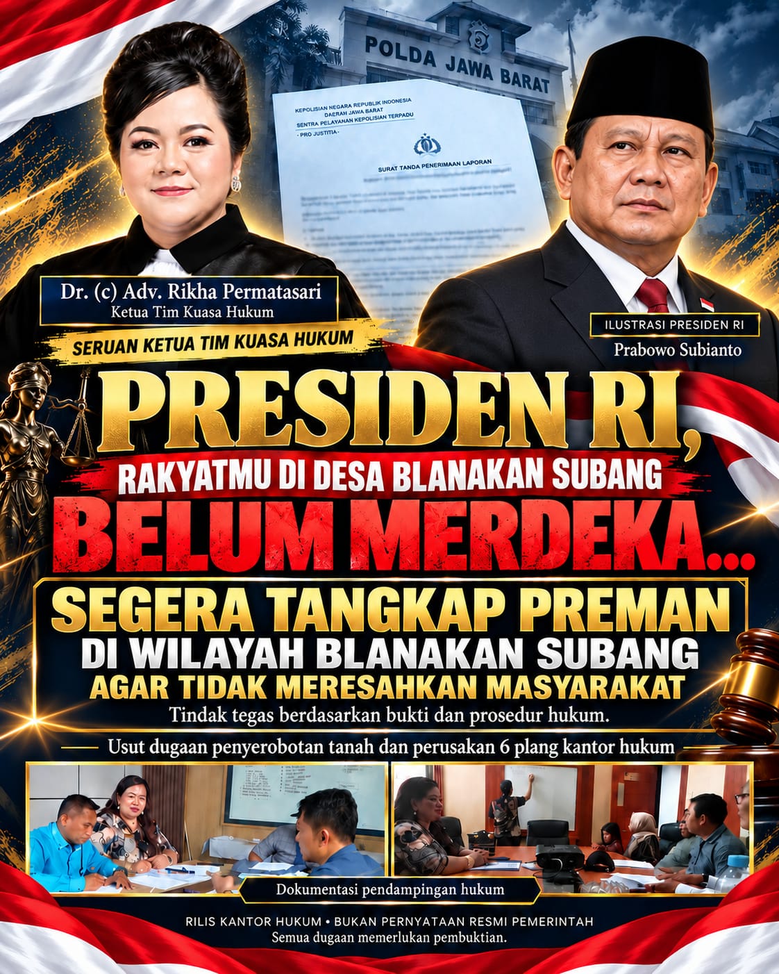 ADV. RIKHA PERMATASARI KEPADA PRESIDEN RI: “RAKYATMU DI DESA BLANAKAN SUBANG BELUM MERDEKA DARI RASA TAKUT”