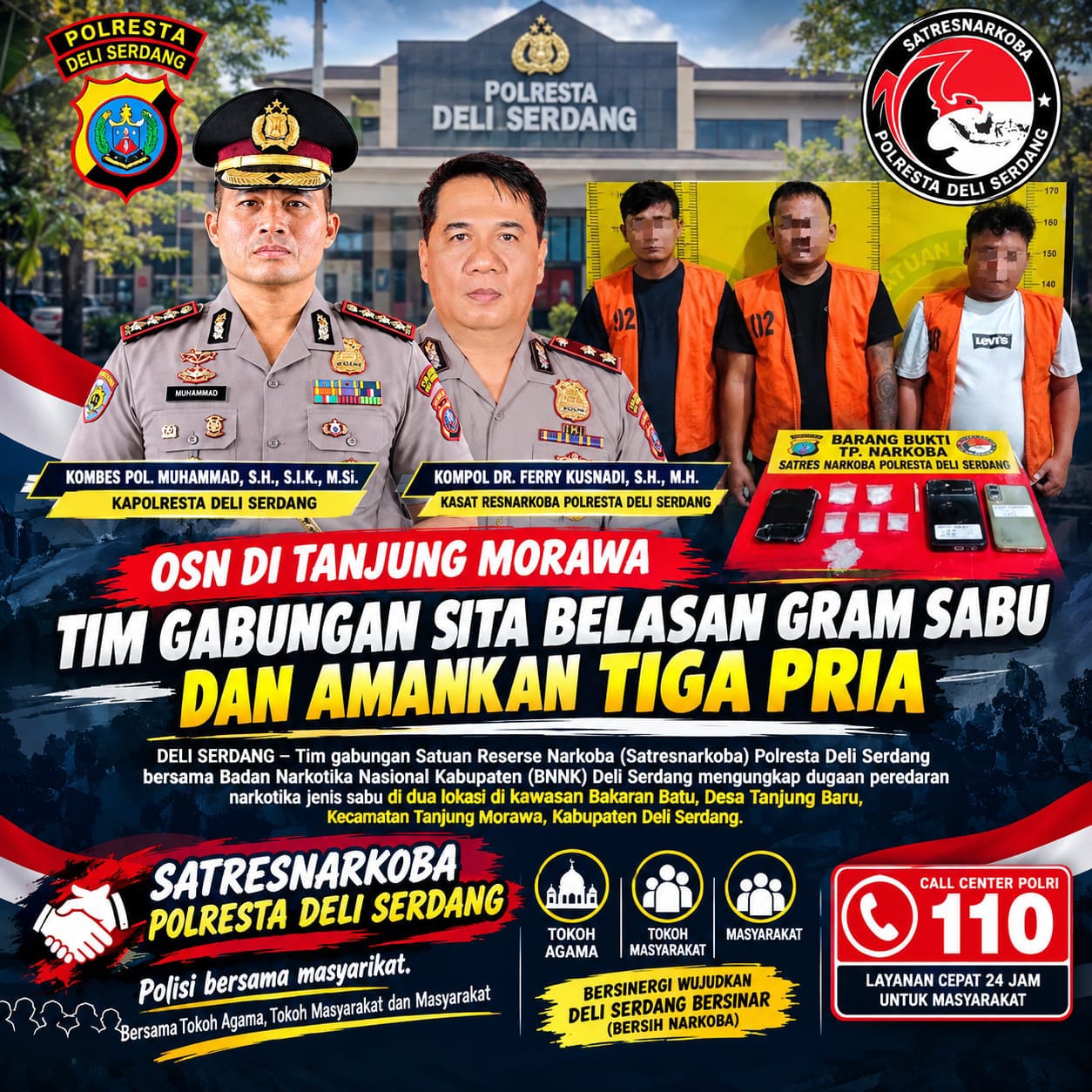 Gerebek Dua Lokasi di Tanjung Morawa, Satresnarkoba Polresta Deli Serdang Bekuk 3 Terduga Pengedar Sabu, 12 Gram Lebih Barang Bukti Disita