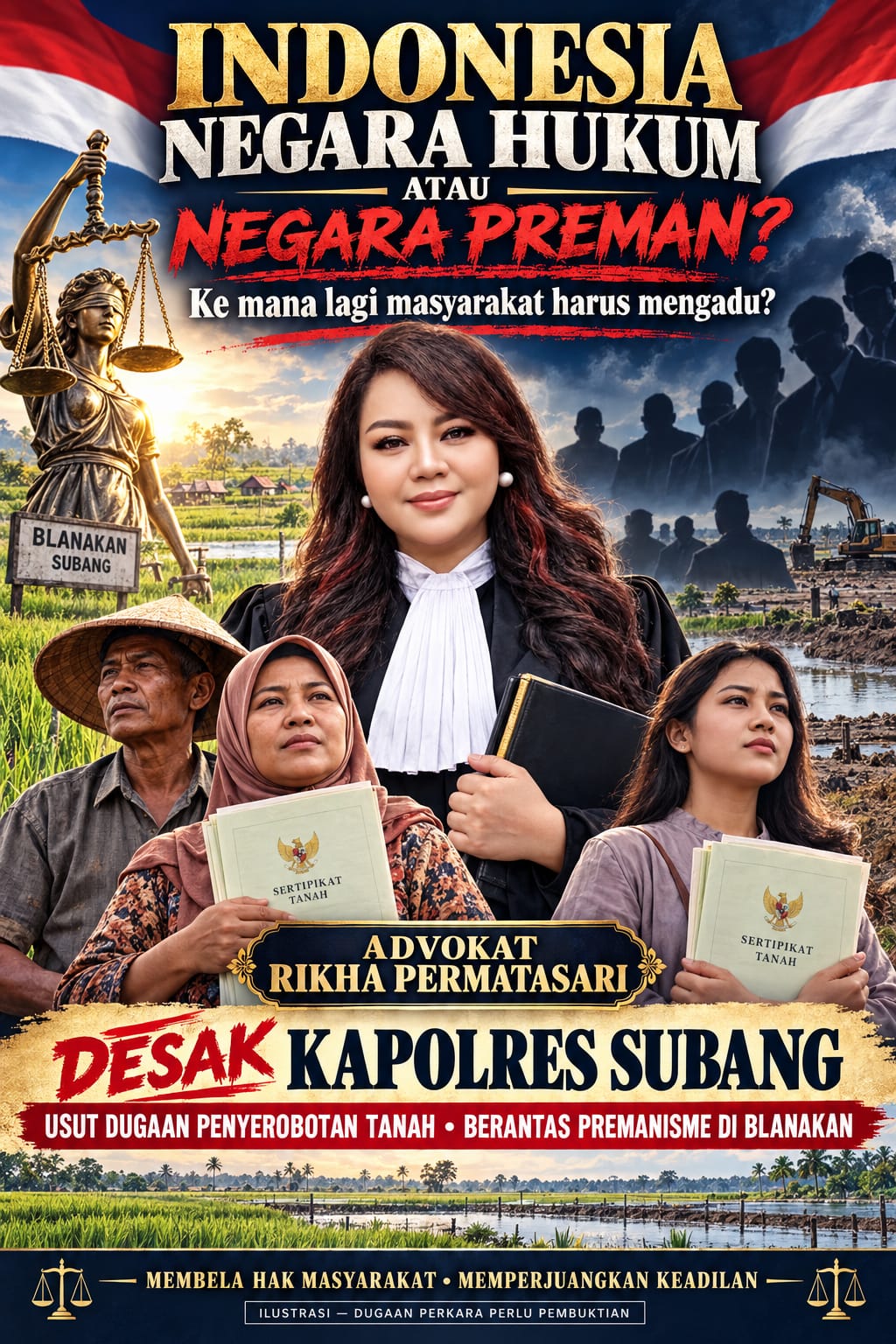 ADVOKAT RIKHA PERMATASARI DESAK KAPOLRES SUBANG USUT DUGAAN PENYEROBOTAN TANAH DI BLANAKAN : INDONESIA NEGARA HUKUM BUKAN NEGARA PREMAN. 