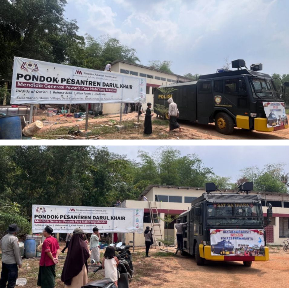 KEPOLISIAN RESOR PURWAKARTA  SEKSI HUBUNGAN MASYARAKAT  SIARAN PERS TENTANG   AWC untuk Kemanusiaan, Polres Purwakarta Salurkan Air Bersih ke Ponpes Darul Khair