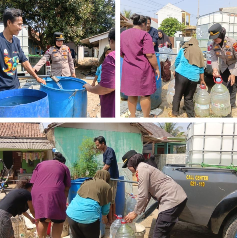 KEPOLISIAN RESOR PURWAKARTA  SEKSI HUBUNGAN MASYARAKAT  SIARAN PERS TENTANG   Polwan Polsek Purwakarta Kota salurkan air bersih untuk warga terdampak kemarau