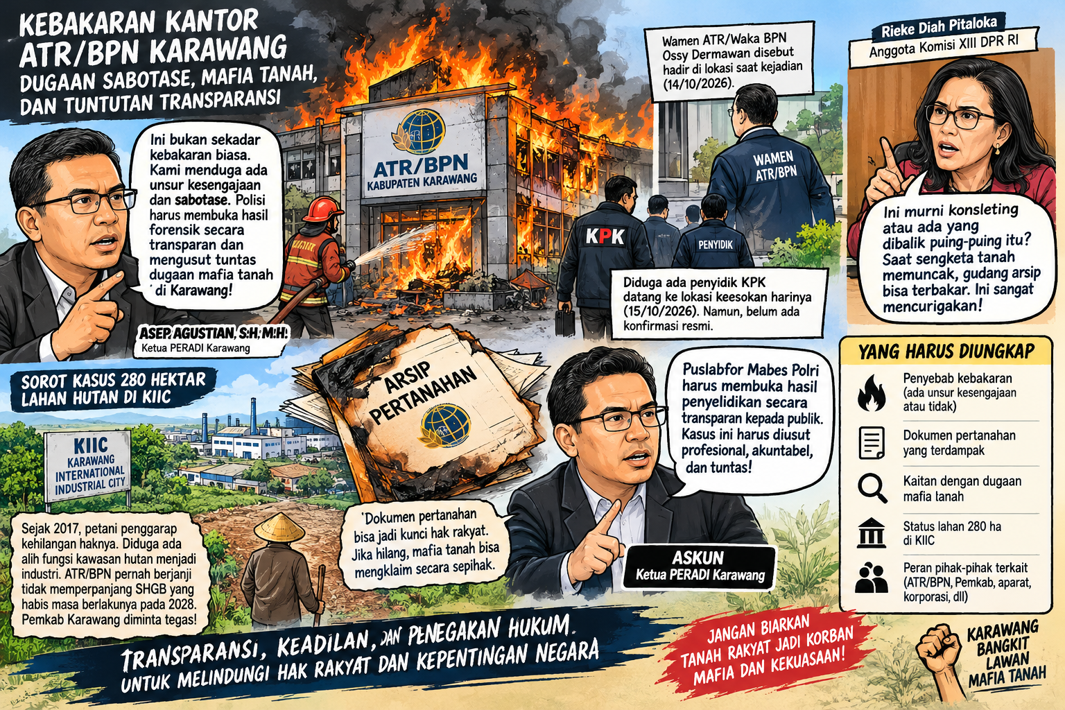 Kebakaran Kantor BPN Karawang Disorot, Askun Desak Polisi Buka Hasil Forensik dan Usut Dugaan Mafia Tanah
